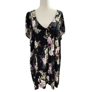TORRID Women’s Plus Sz 3 Long Tunic Top Back Tie Floral Spring Summer Black #11